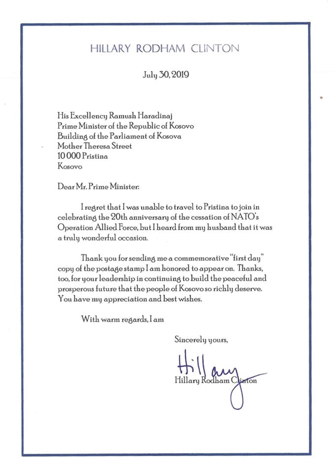 Hillary Klinton i shkruan Ramush Haradinajt: Ja çfarë më tregoi bashkëshorti për ju Hillary Klinton i shkruan Ramush Haradinajt: Ja çfarë më tregoi bashkëshorti për ju